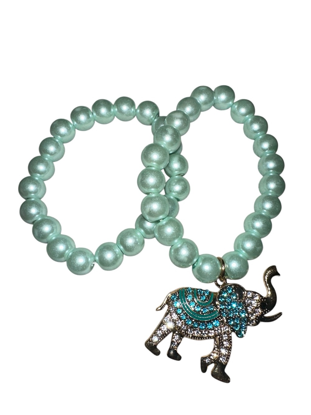 NWOT! Set/2 Mint Green Pearl Bracelet Set w/ Elephant Charm